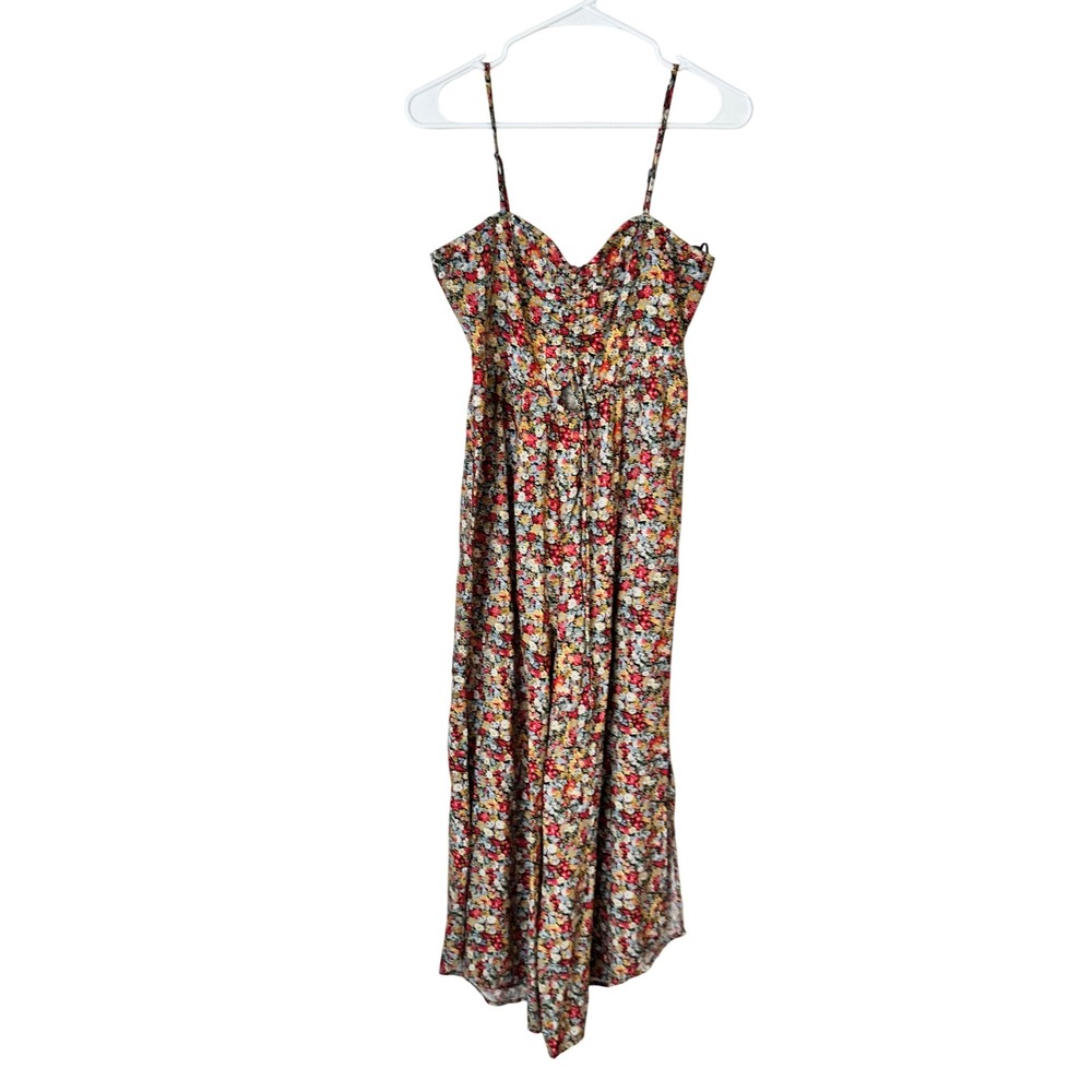 ONeill Floral Wide Leg Jumpsuit Multicolor Sweetheart Cutout Summer Size M